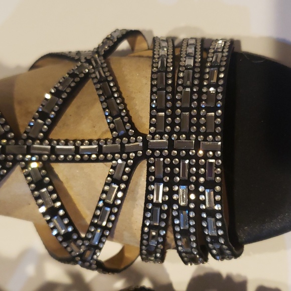 ANTONIO MELINA BLACK & SILVER EMBELLISHED STRAPPY GLADIATOR FLAT SANDALS ZIPPER - Picture 2 of 9